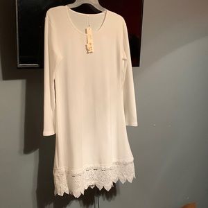 White long sleeve dress size large with lace bottom